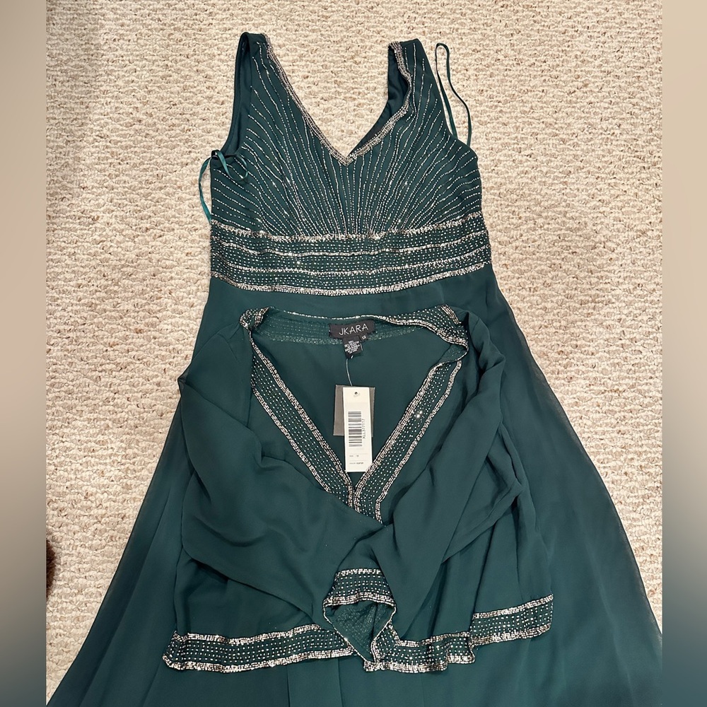 Xscape Teal Gown with Silver Accents